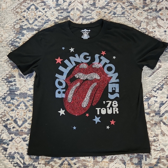 The Rolling Stones Black Rhinestone  Graphic Tee - Picture 1 of 4
